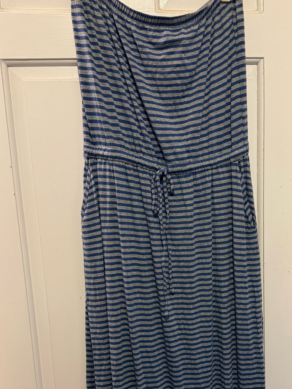 Cynthia Rowley Blue and Gray Striped Knit Maxi Dress